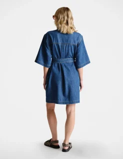 D-Luxe Denim Belted Button Front Short Dress