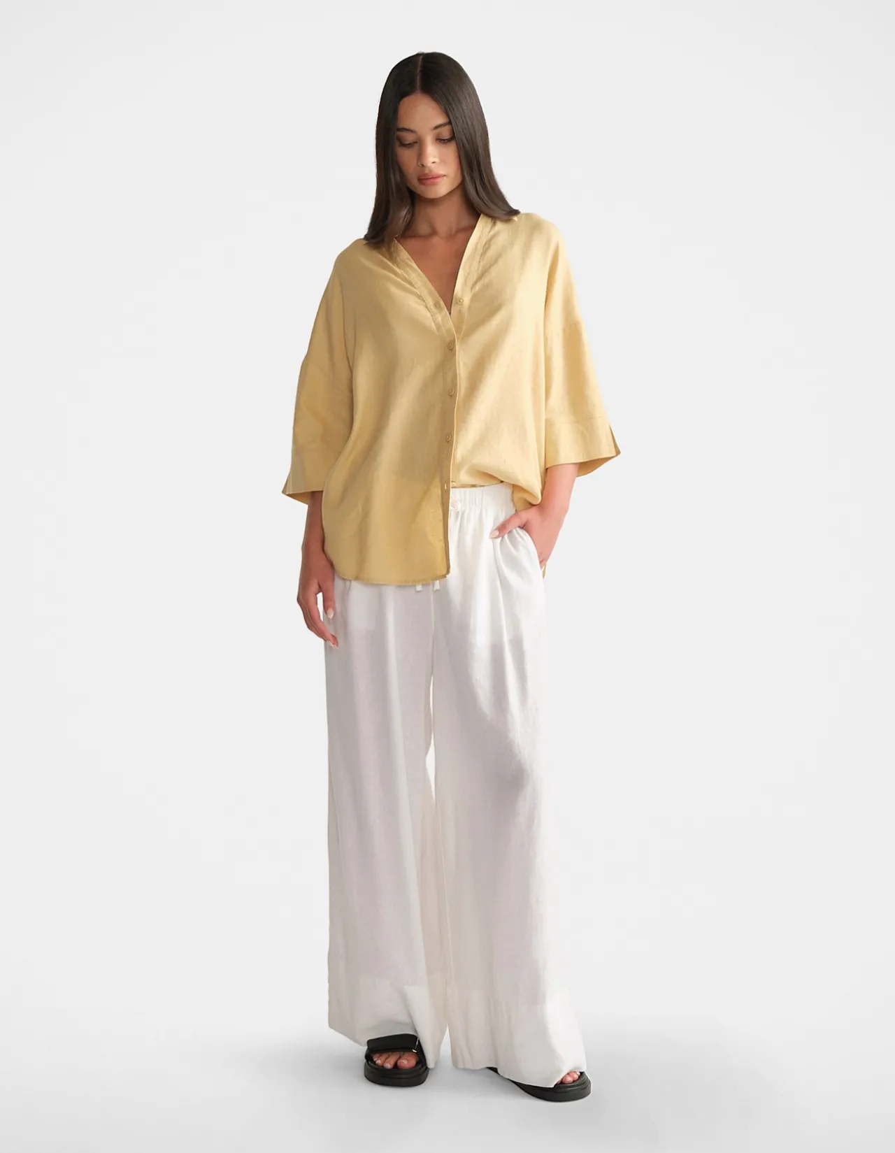 D-LUXE LINEN BLEND 3/4 SHIRT