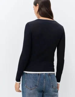 Double Layer Long Sleeve Top: Casual 100% Cotton Scoop Neck Layered