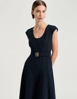 DOUBLE WEAVE SCOOP NECK MIDI DRESS