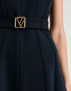 DOUBLE WEAVE SCOOP NECK MIDI DRESS
