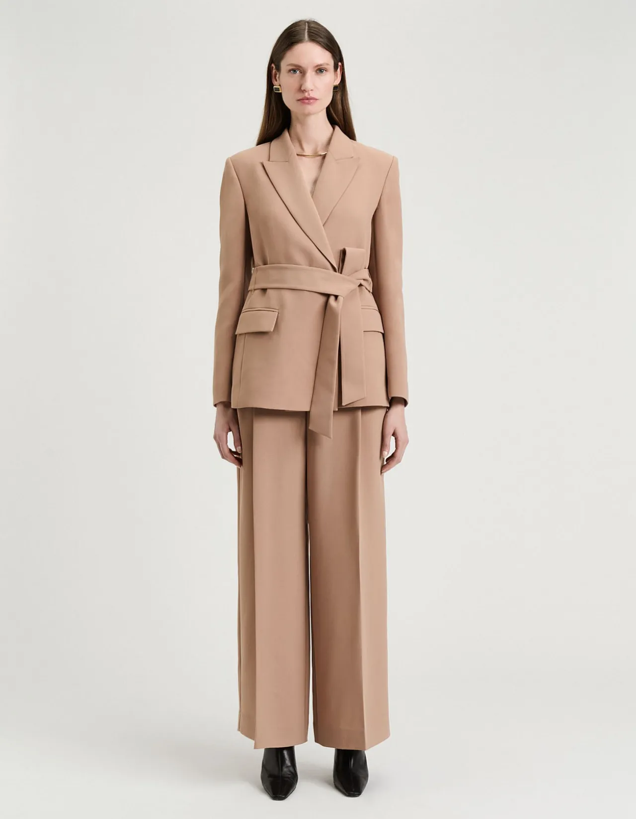 DOUBLE WEAVE TIE BELTED BLAZER