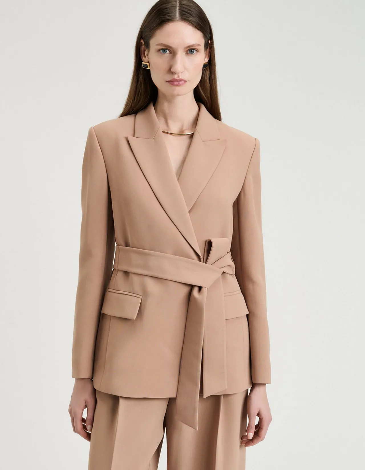 DOUBLE WEAVE TIE BELTED BLAZER