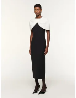 DRAPED SHAWL MIDI DRESS