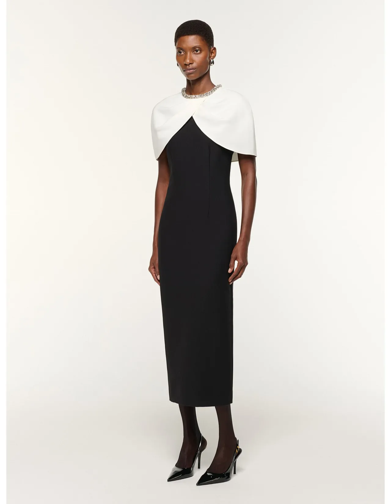 DRAPED SHAWL MIDI DRESS