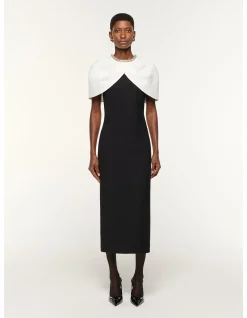 DRAPED SHAWL MIDI DRESS