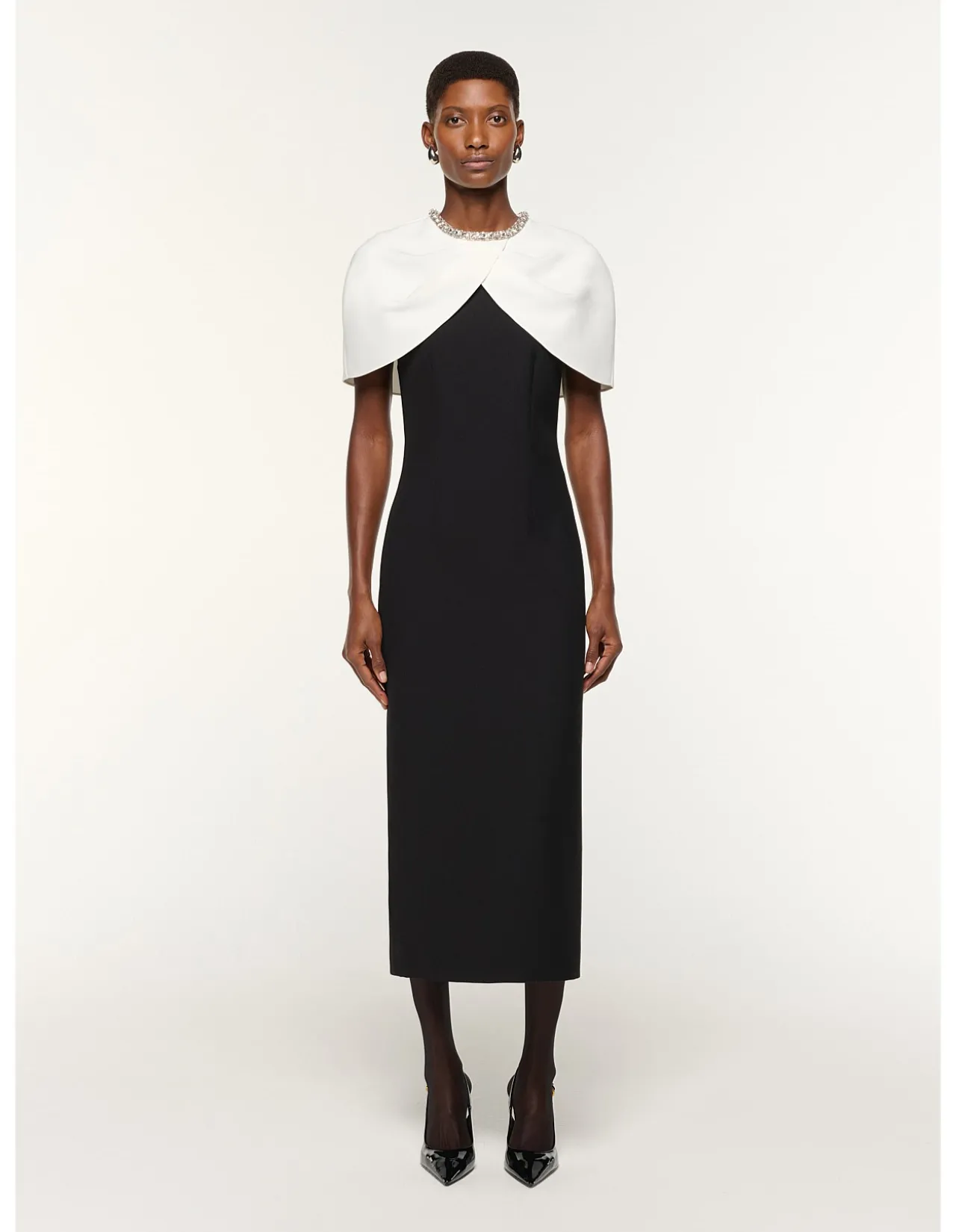 DRAPED SHAWL MIDI DRESS