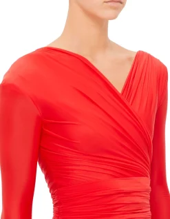 Draped V-Neck Ruched Mini Dress Red