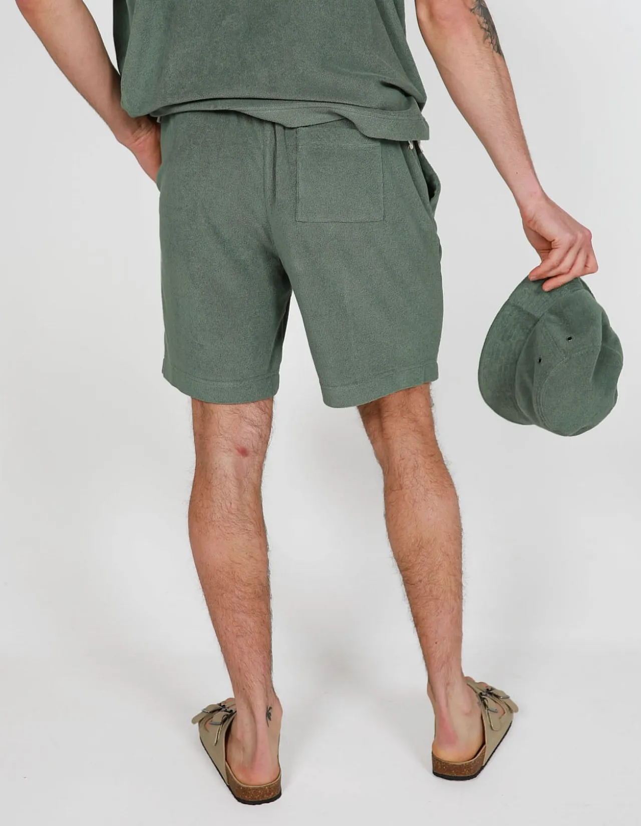 DRAWSTRING TOWELING COTTON POLY WITH POCKETS RELAXED SHORTS