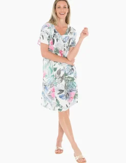Dusk Jungle Gathered Waist Linen Blend Dress