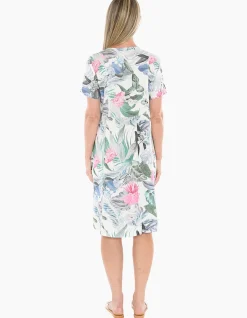 Dusk Jungle Gathered Waist Linen Blend Dress