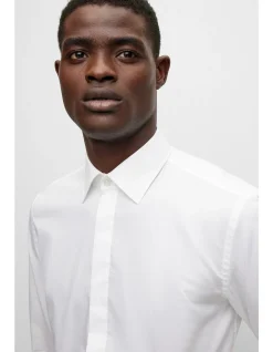 Easy-Iron Slim-Fit Shirt in Stretch-Cotton Poplin White