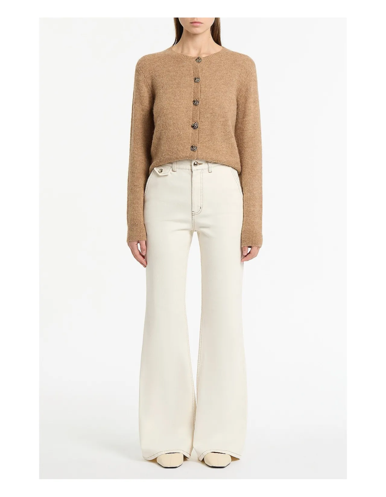 Ecru Mid Rise Bootleg Denim Jeans