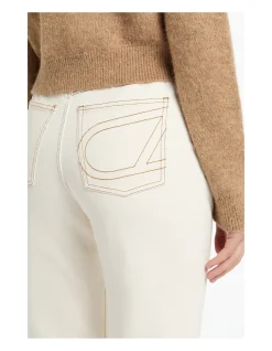 Ecru Mid Rise Bootleg Denim Jeans