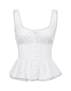 EFFIE'LACE TRIM BUTTON DOWN TOP
