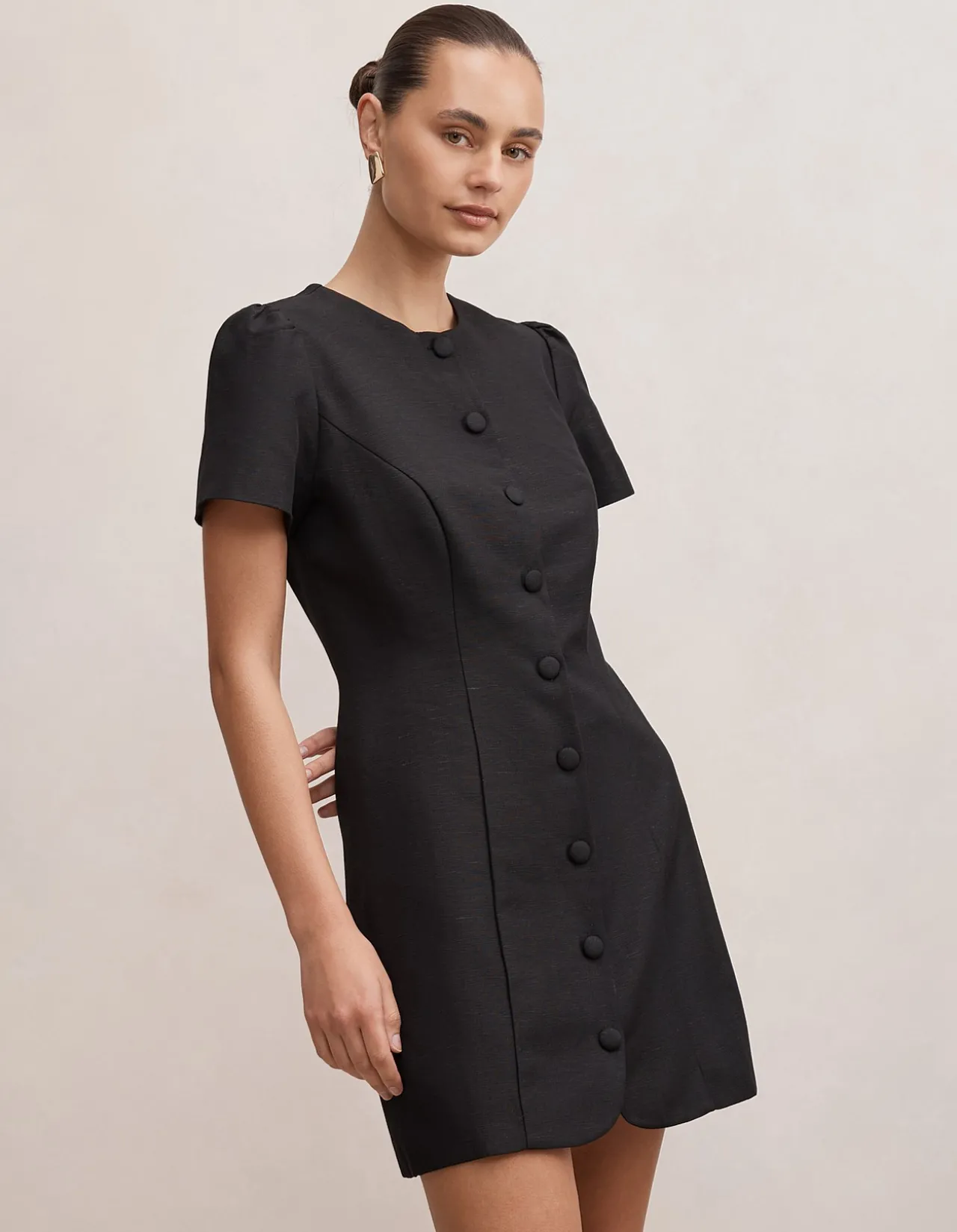 ELINDA BUTTON UP LINEN MINI DRESS