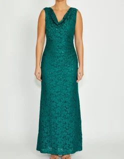 ELISA GREEN COWL NECK GOWN