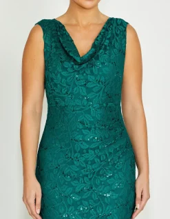 ELISA GREEN COWL NECK GOWN