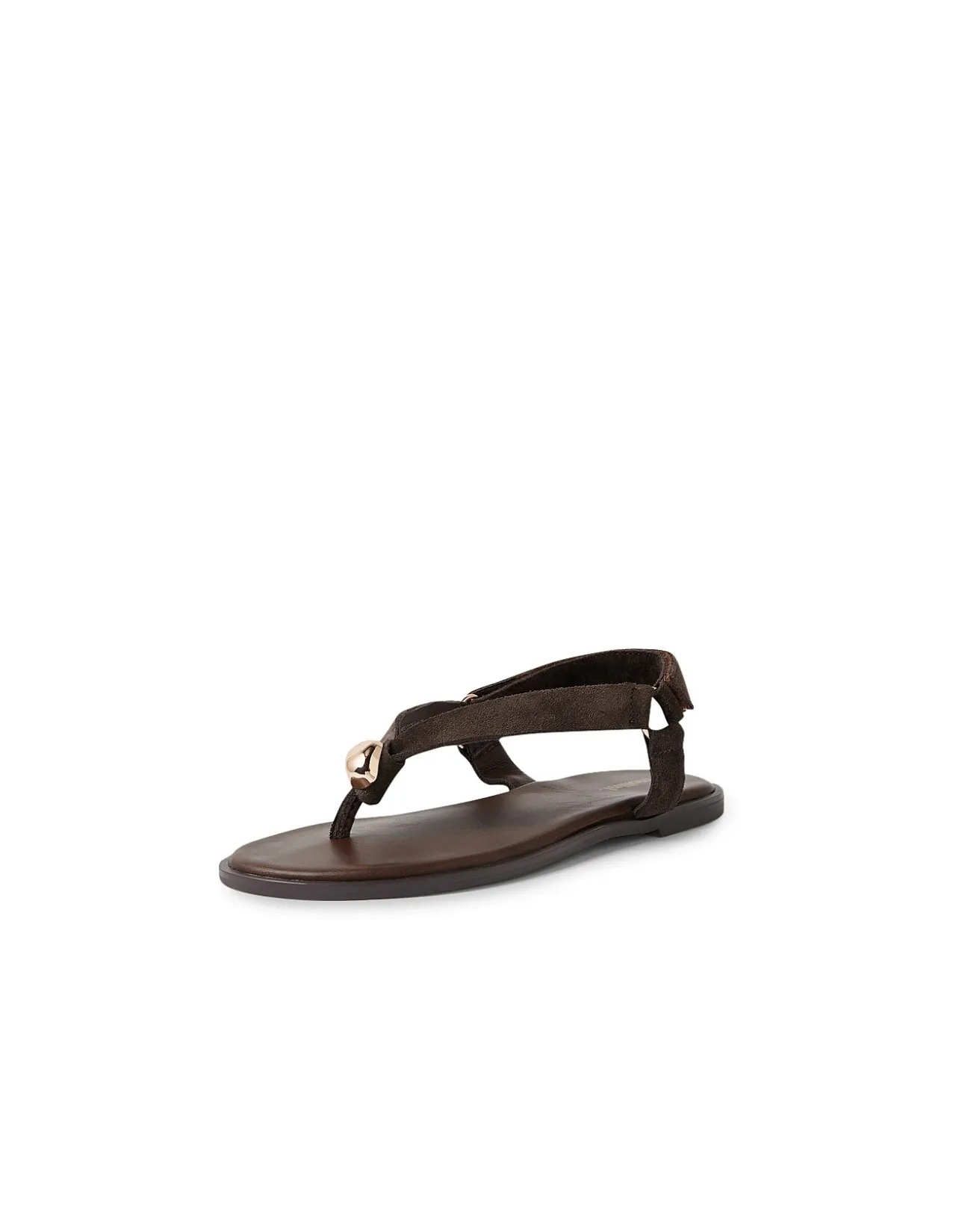 Emblem Metal Hardware Suede Thong Sandals