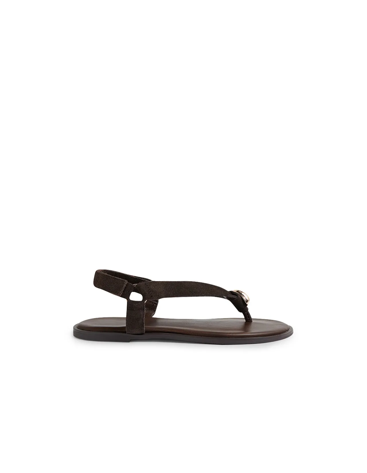 Emblem Metal Hardware Suede Thong Sandals