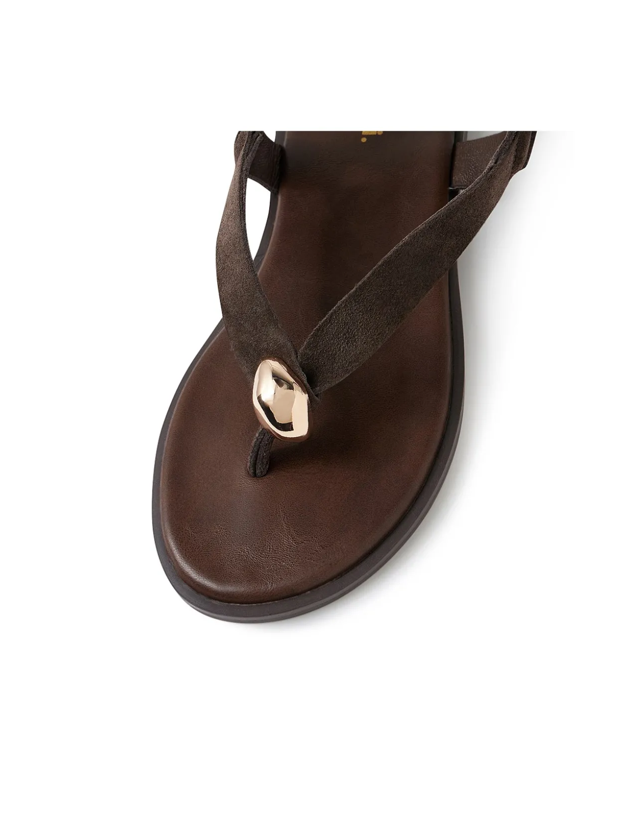 Emblem Metal Hardware Suede Thong Sandals