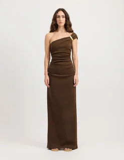 Emery Chocolate One Shoulder Maxi Dress