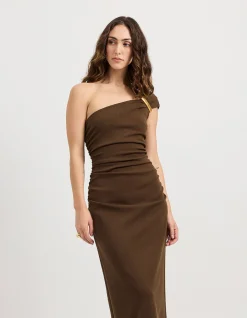 Emery Chocolate One Shoulder Maxi Dress