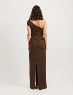 Emery Chocolate One Shoulder Maxi Dress