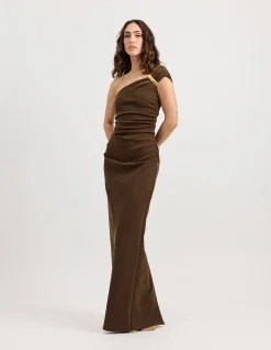 Emery Chocolate One Shoulder Maxi Dress