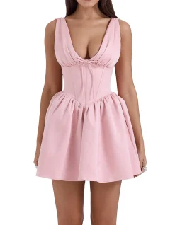 Emmeliette Plunge Satin Mini Dress Pink