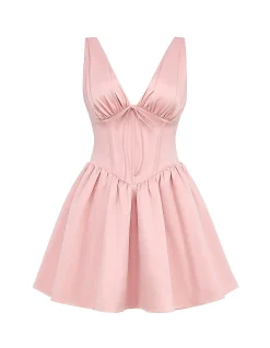Emmeliette Plunge Satin Mini Dress Pink