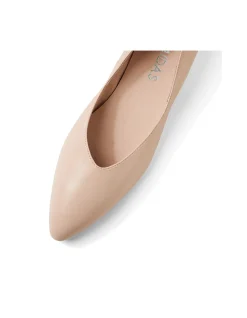 Eneska Low Block Heel Nude Leather Pumps