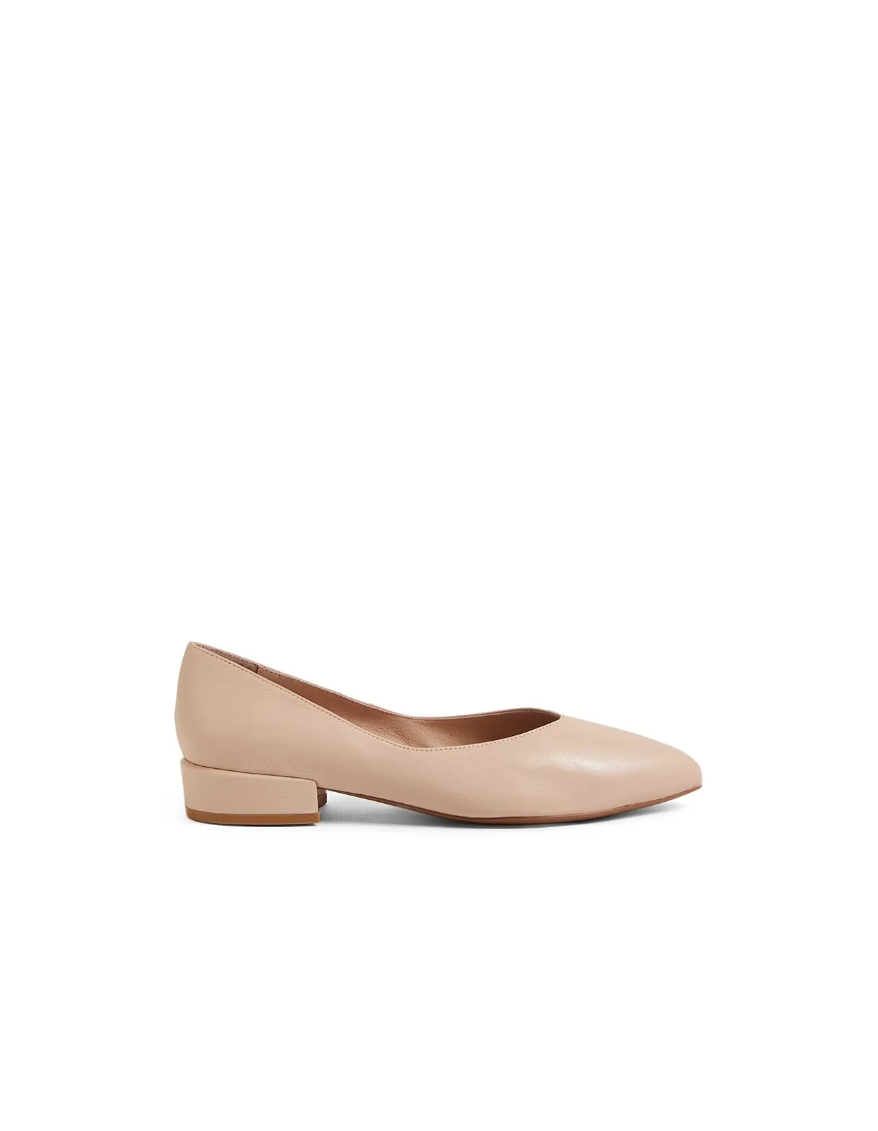 Eneska Low Block Heel Nude Leather Pumps