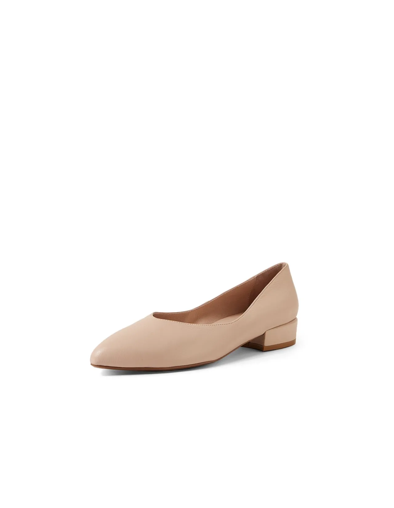 Eneska Low Block Heel Nude Leather Pumps