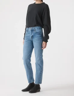 Erica Mid Rise Straight Leg Denim Jean