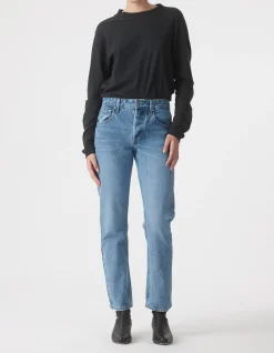 Erica Mid Rise Straight Leg Denim Jean