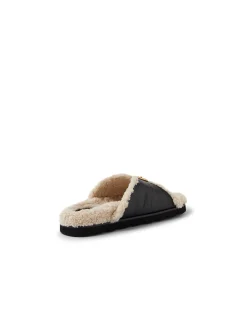 Esme Black Cream Leather-Shearling Slides