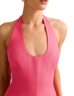 ESTHER HALTER NECK LINEN MINI DRESS