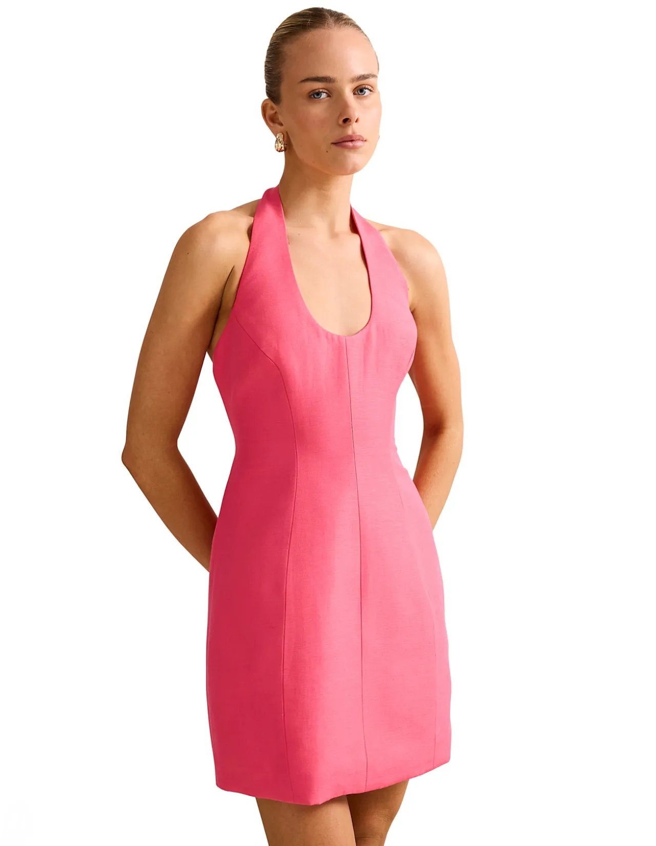 ESTHER HALTER NECK LINEN MINI DRESS