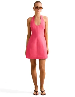ESTHER HALTER NECK LINEN MINI DRESS