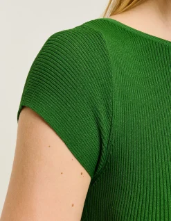 FERN RIBBED CAP SLEEVE BOAT NECK KNIT