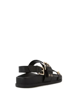 Fifi Black Leather Flatform Sandal