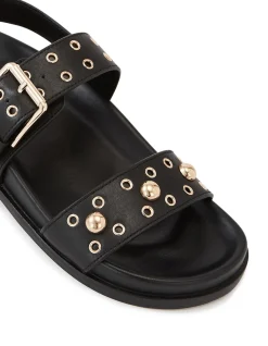 Fifi Black Leather Flatform Sandal