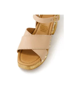 Fileya Nude Leather Block Heel Sandals