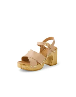Fileya Nude Leather Block Heel Sandals