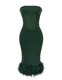 Fionula Strapless Feather Hem Midi Dress