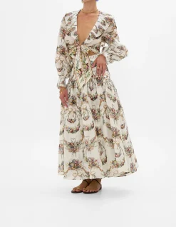 FITTED WAIST GATHERED SKIRT WITH LINING