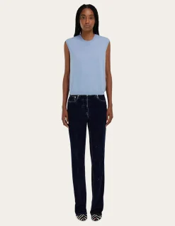 Five Pocket Velvet Look Straight Leg Trouser