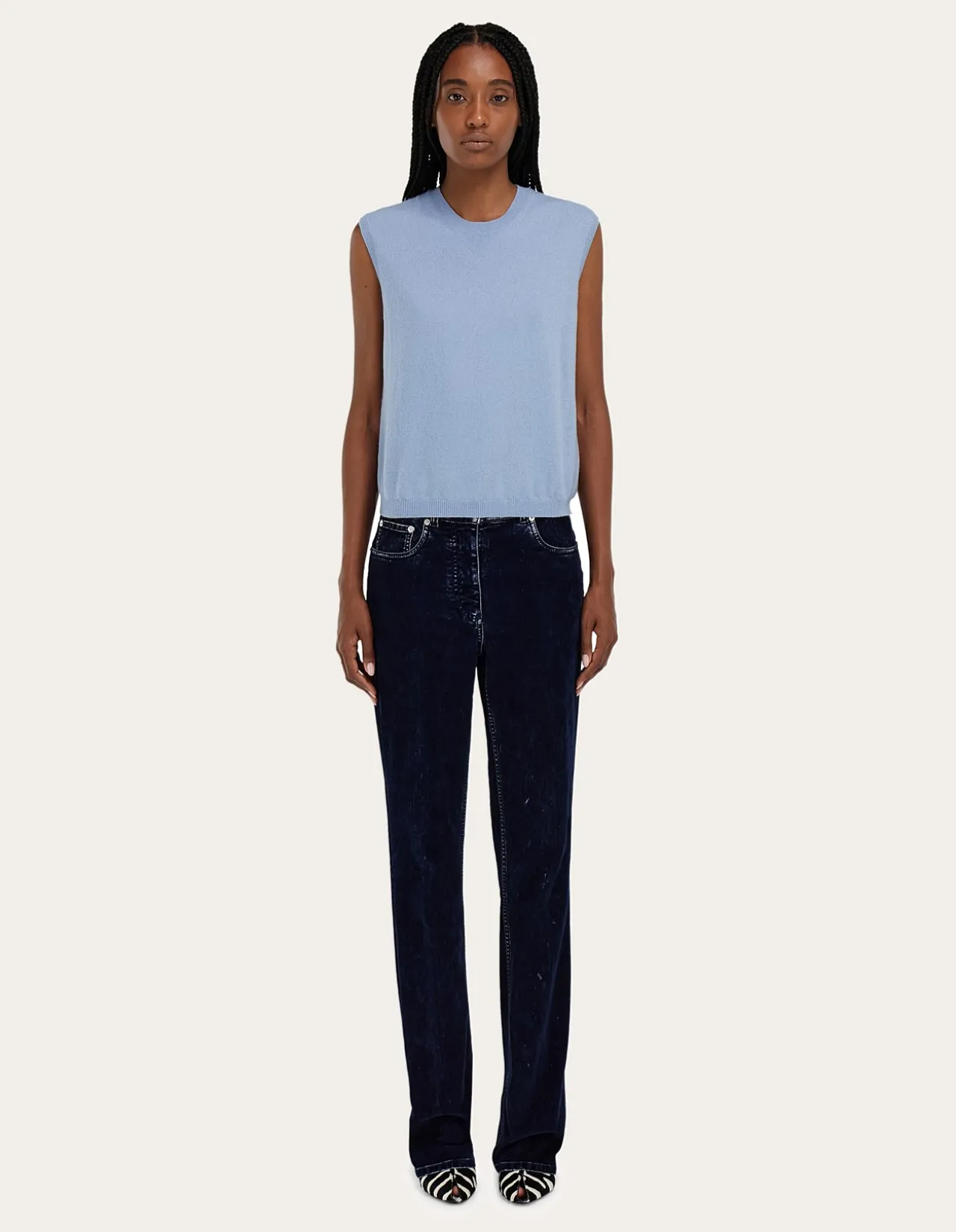 Five Pocket Velvet Look Straight Leg Trouser