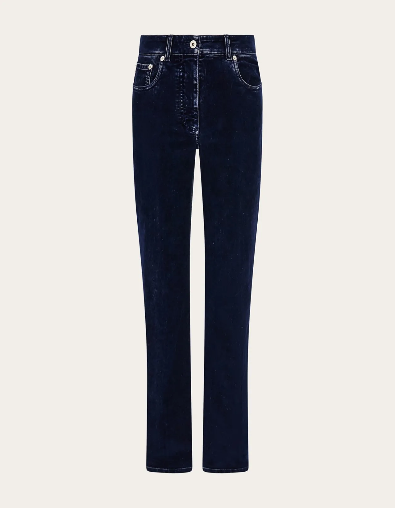 Five Pocket Velvet Look Straight Leg Trouser